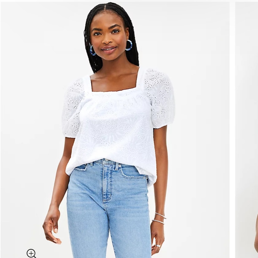 Bubble Sleeve Eyelet Top - Petite